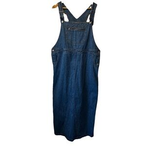 VTG 90s Crossing Point Denim Bib Overall Dress Size L Modest Teacher Cottagecore
